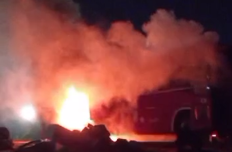 Techiman bound OA bus catches fire at Nsawam